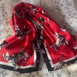 BCBG Cat Print Plaid Scarf